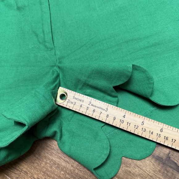 J Crew Linen‎ Cotton Blend Size 6 Scalloped Hem Kelly Green Womens Shorts - Picture 5 of 6